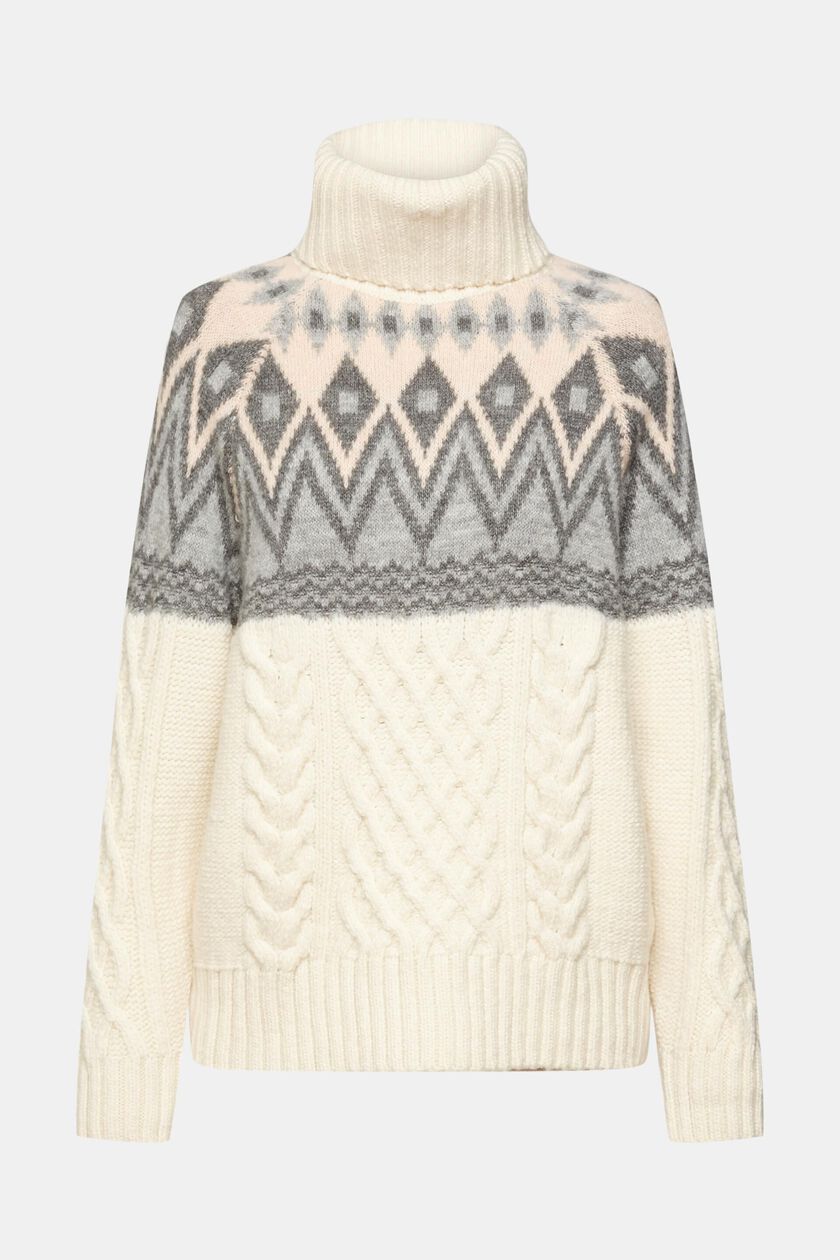 Jacquard knit roll neck jumper with wool