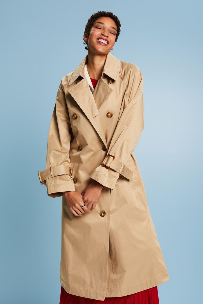 Double-Breasted Trench Coat, BEIGE, detail image number 0