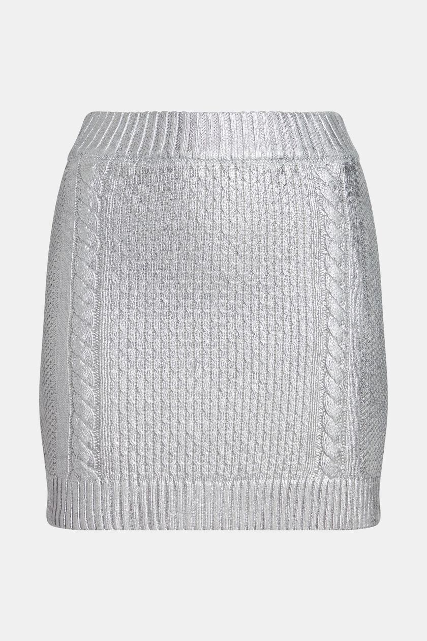 Metallic cable knit mini skirt
