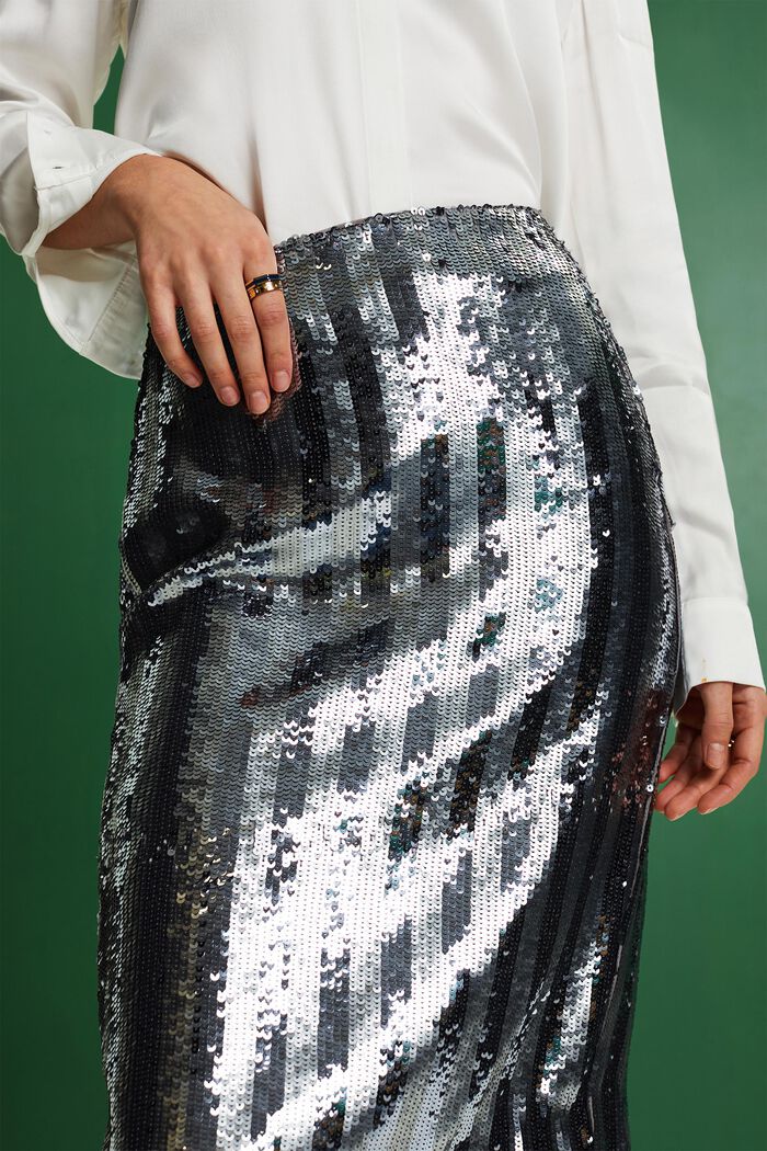 Sequin Midi Skirt, SILVER, detail image number 3