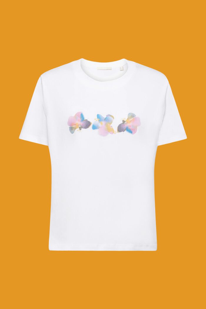 Cotton t-shirt with flower print, WHITE, detail image number 5