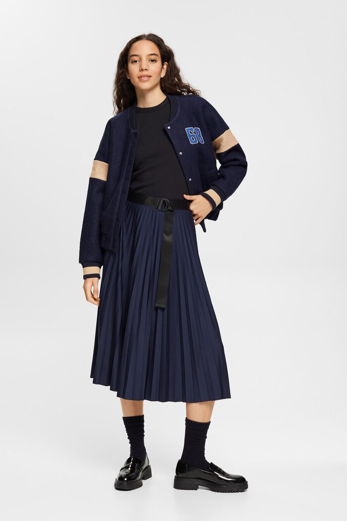 Pleated skirt with belt, NAVY, detail image number 0
