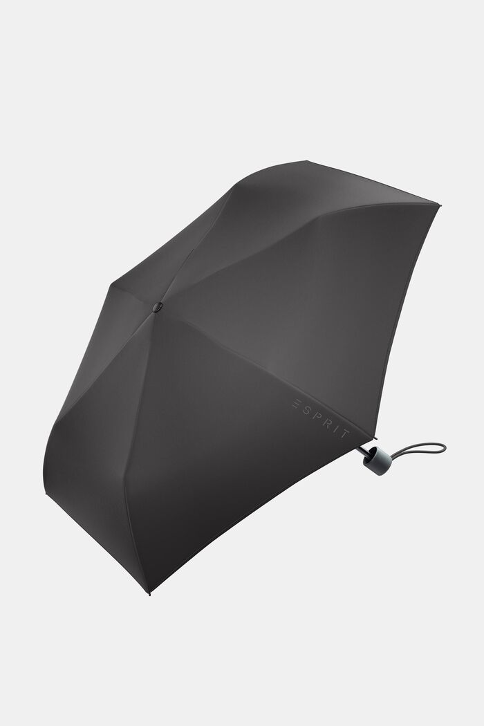 Pocket umbrella in black with logo print, BLACK, detail image number 0