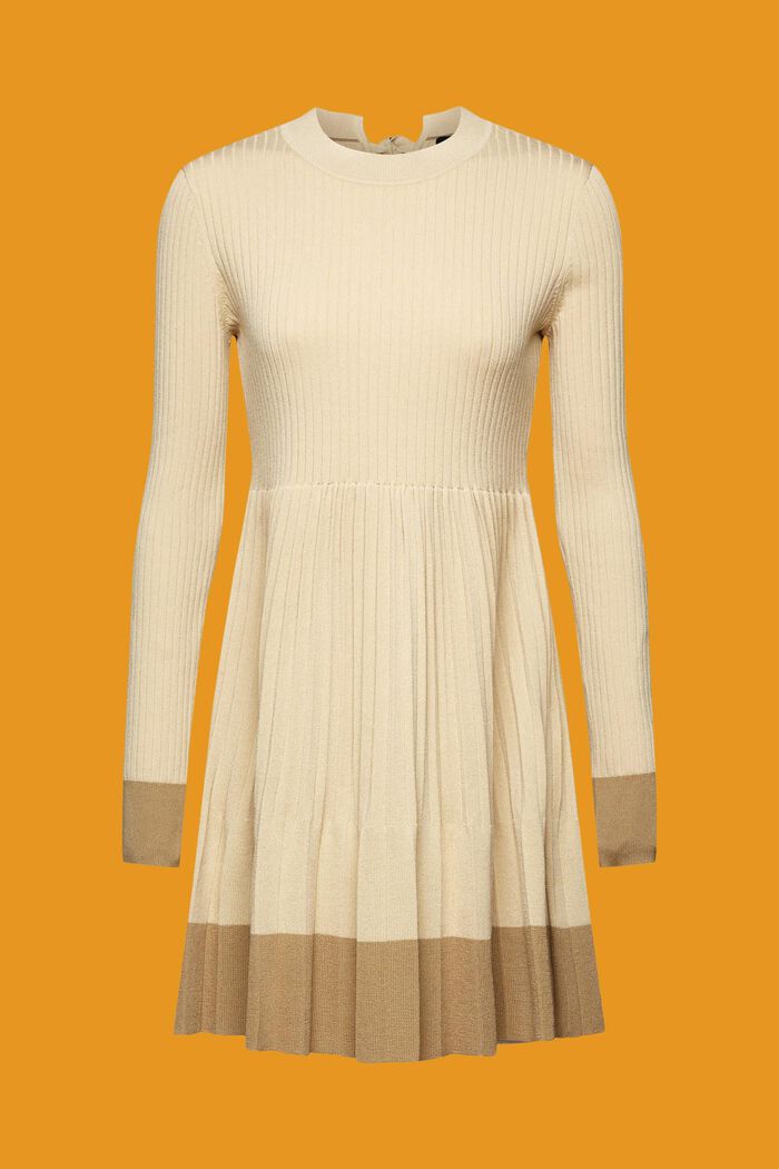 Pleated mini dress with long-sleeves & crewneck, LIGHT BEIGE, detail image number 6
