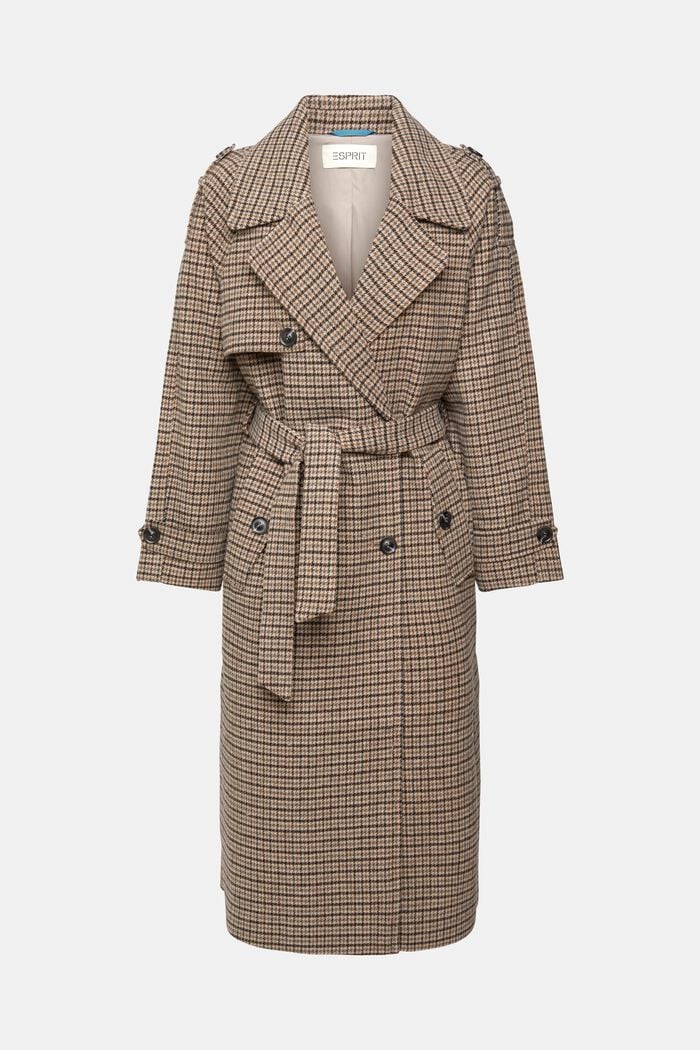 Checked wool blend coat, BARK, detail image number 5