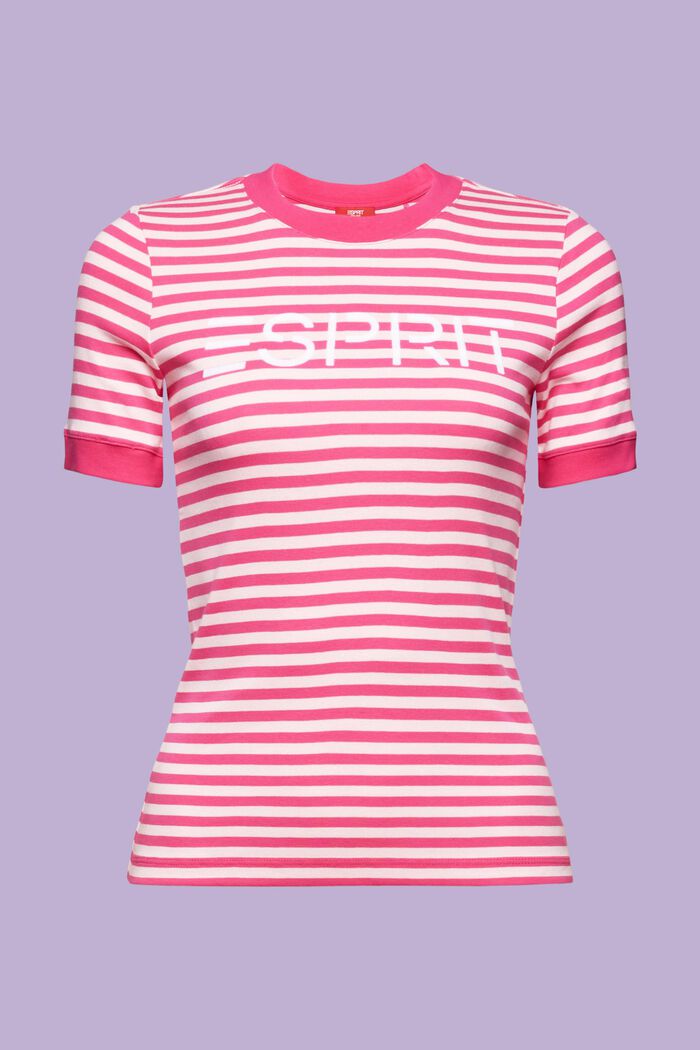 Logo-Print Striped Cotton T-Shirt, PINK FUCHSIA, detail image number 6