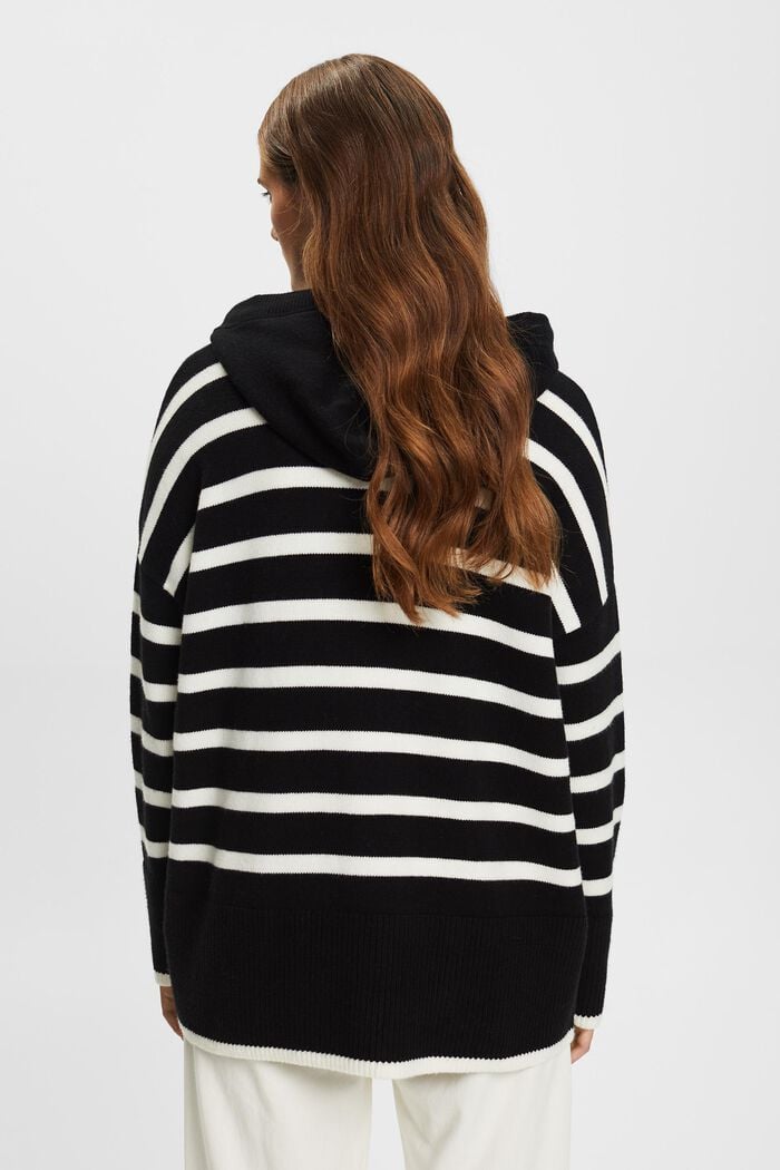 Striped Sweater Hoodie, BLACK, detail image number 4