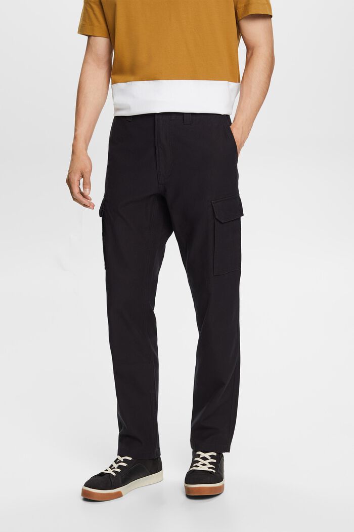 Washed cargo trousers, 100% cotton, BLACK, detail image number 0