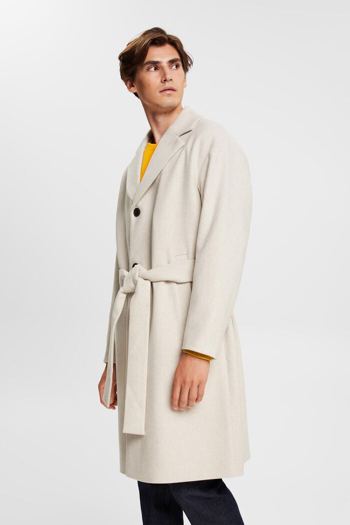 Wool blend coat with tie belt, CREAM BEIGE, detail image number 0
