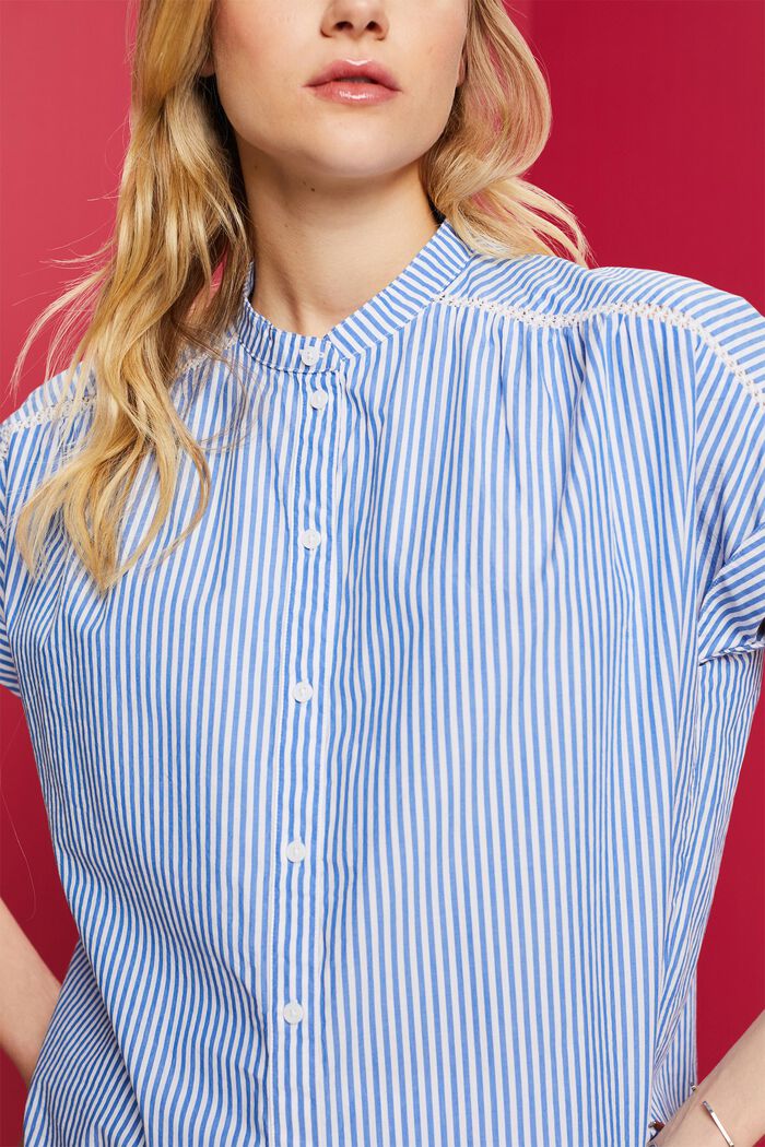 Striped short-sleeve blouse, 100% cotton, BRIGHT BLUE, detail image number 2