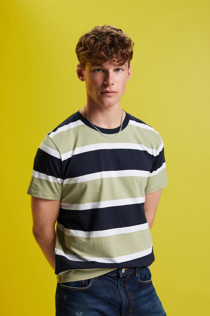 Striped jersey T-shirt, 100% cotton, LIGHT GREEN, detail image number 0