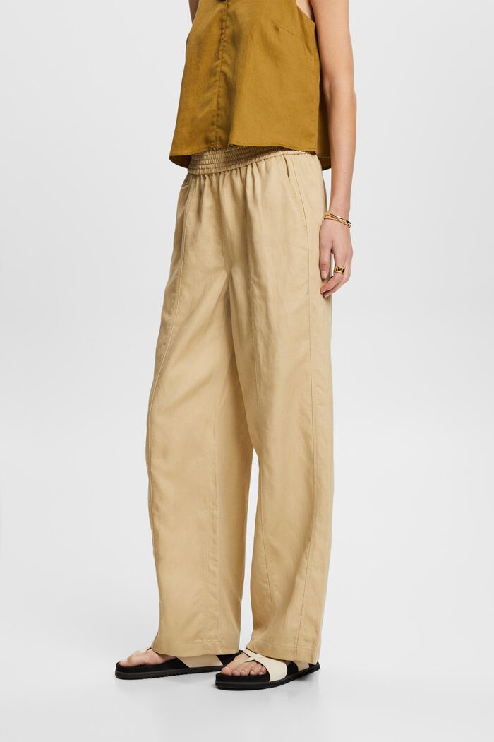 Wide leg pull-on trousers, linen blend, SAND, detail image number 0