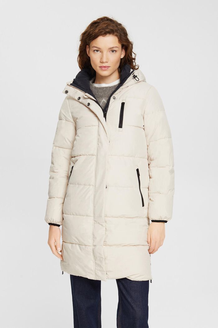 Quilted coat with zip pockets, CREAM BEIGE, detail image number 0