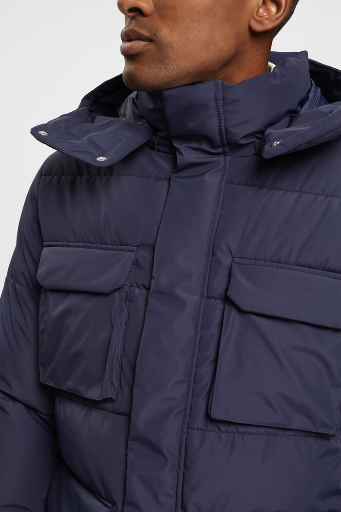 Quilted coat with detachable hood, NAVY, detail image number 0