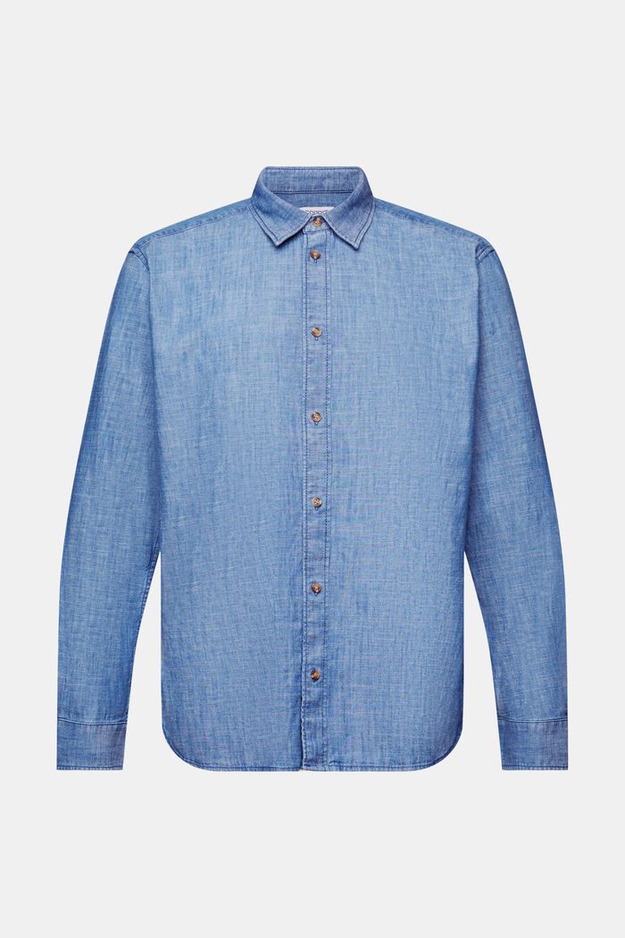 Denim Button-Down Shirt, BLUE MEDIUM WASHED, detail image number 7