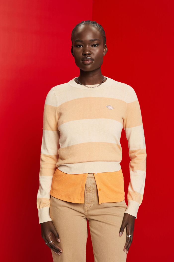 Striped cotton jumper with cashmere, BEIGE, detail image number 0