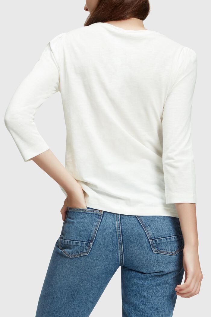 Long sleeve cotton top, OFF WHITE, detail image number 1
