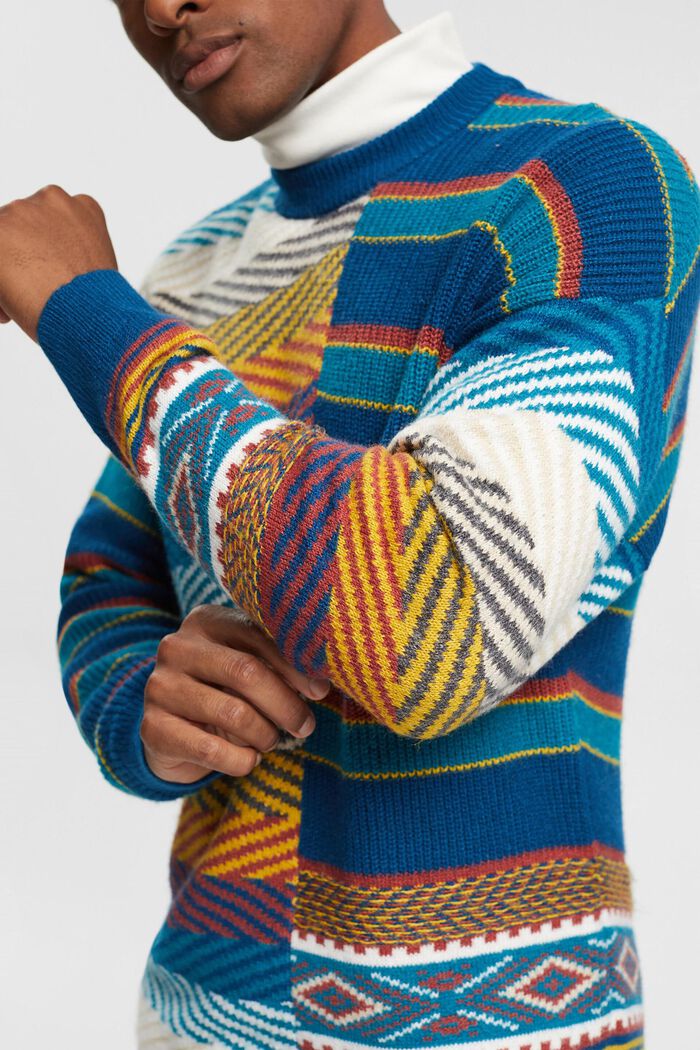Knitted mixed pattern jumper, PETROL BLUE, detail image number 3