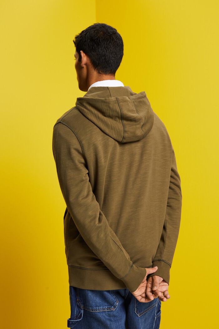 Zipper hoodie, 100% cotton, KHAKI GREEN, detail image number 3