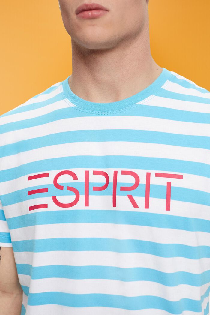 Striped Cotton T-Shirt, TURQUOISE, detail image number 2