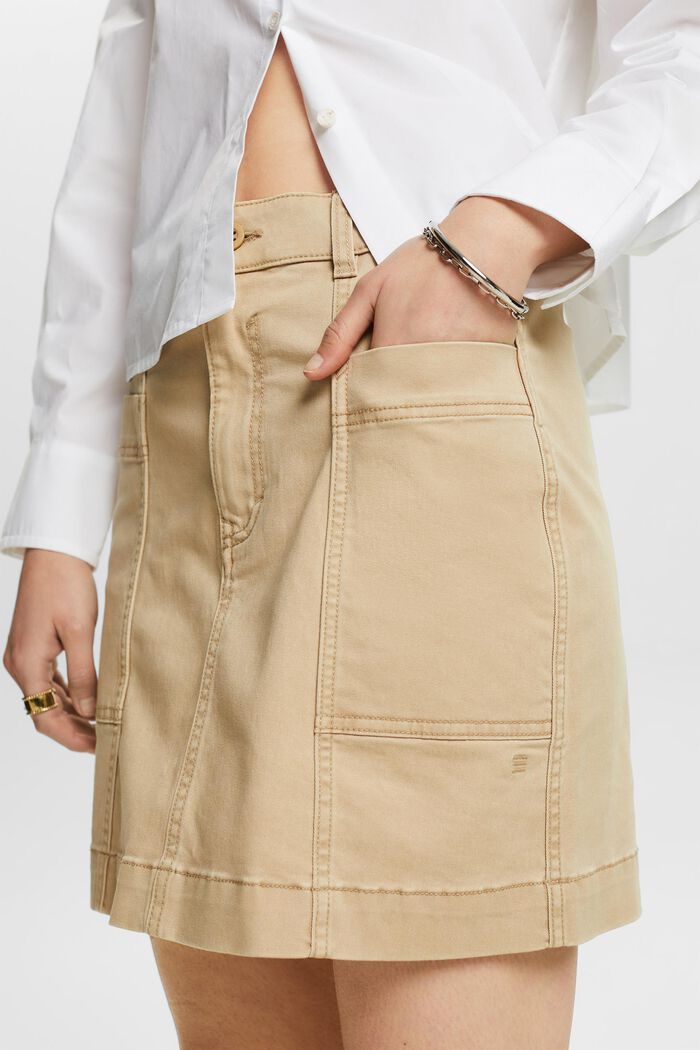 Washed Cotton Twill Mini Skirt, BEIGE, detail image number 3