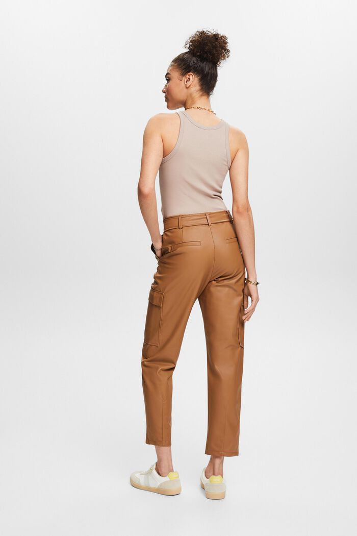 Faux leather trousers with belt, CARAMEL, detail image number 2