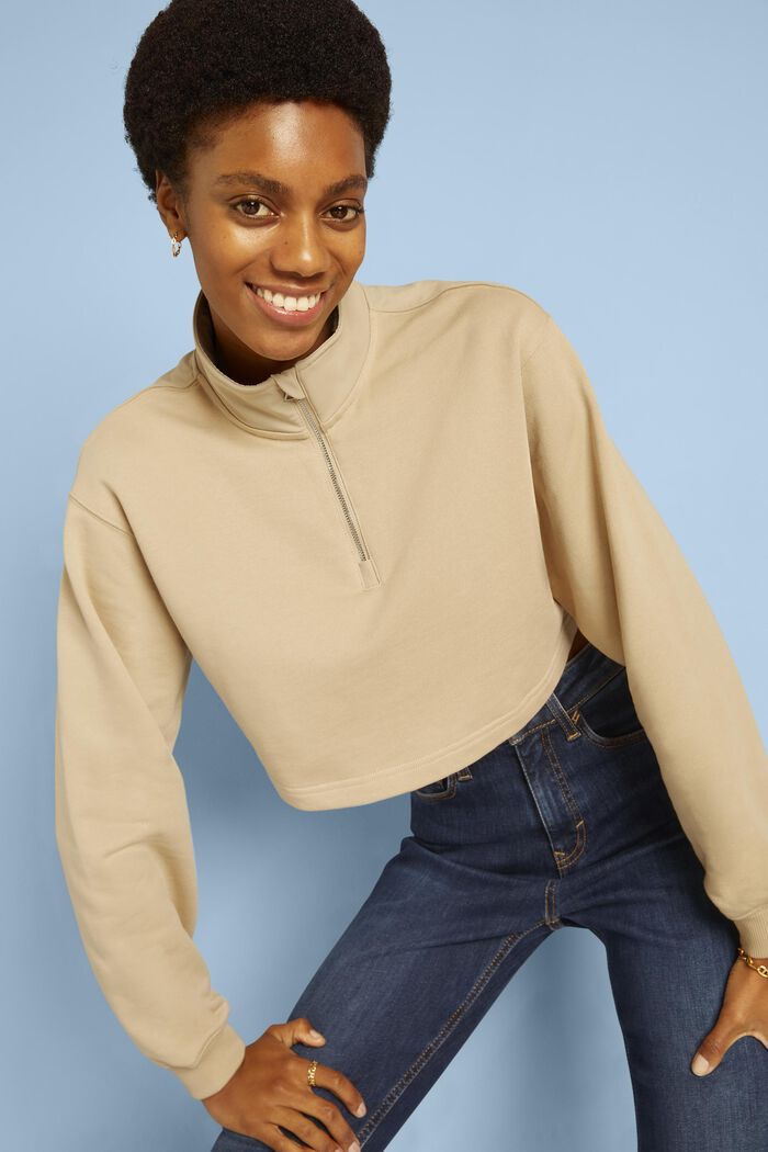 Cropped Organic Cotton Terry Sweatshirt, SAND, detail image number 2