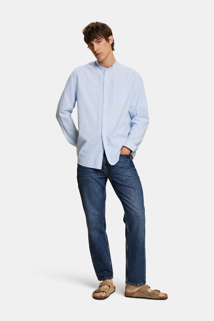 Pinstripe cotton shirt with mandarin collar, GREY BLUE, detail image number 1