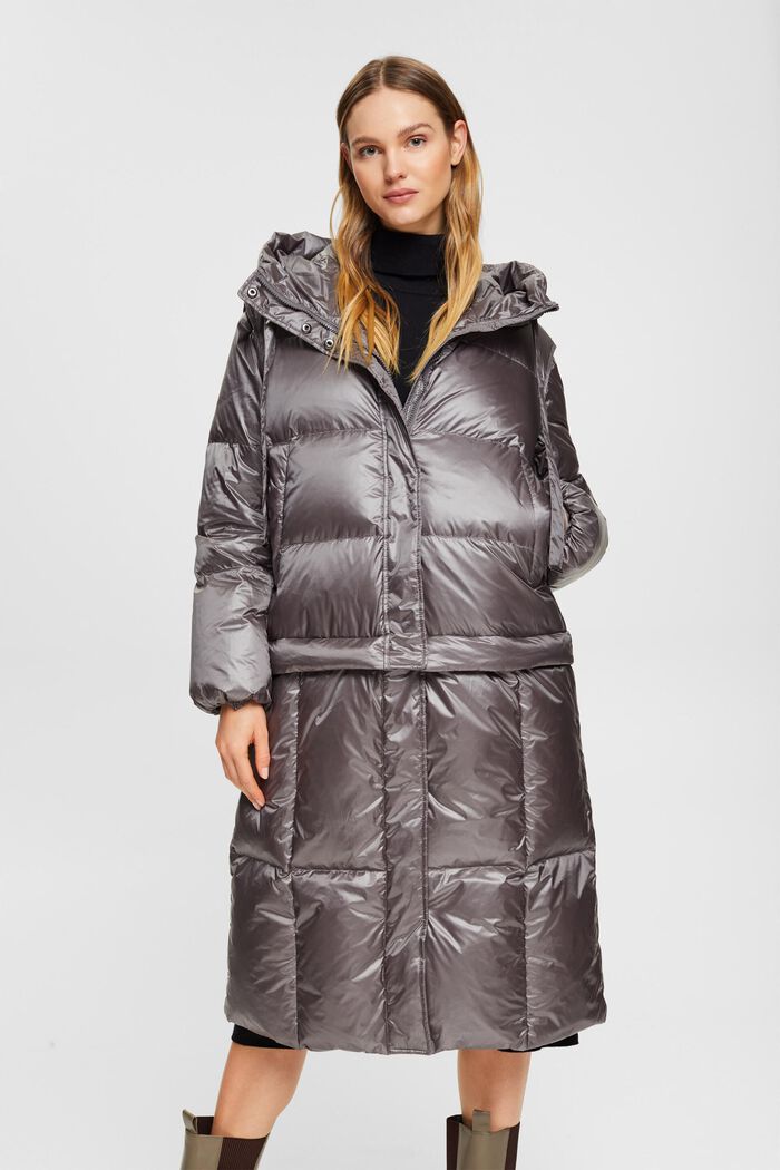 4-in-1 quilted coat with recycled down filling, GUNMETAL, detail image number 0