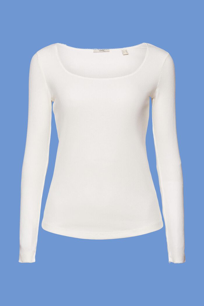 Ribbed long sleeve top, OFF WHITE, detail image number 6