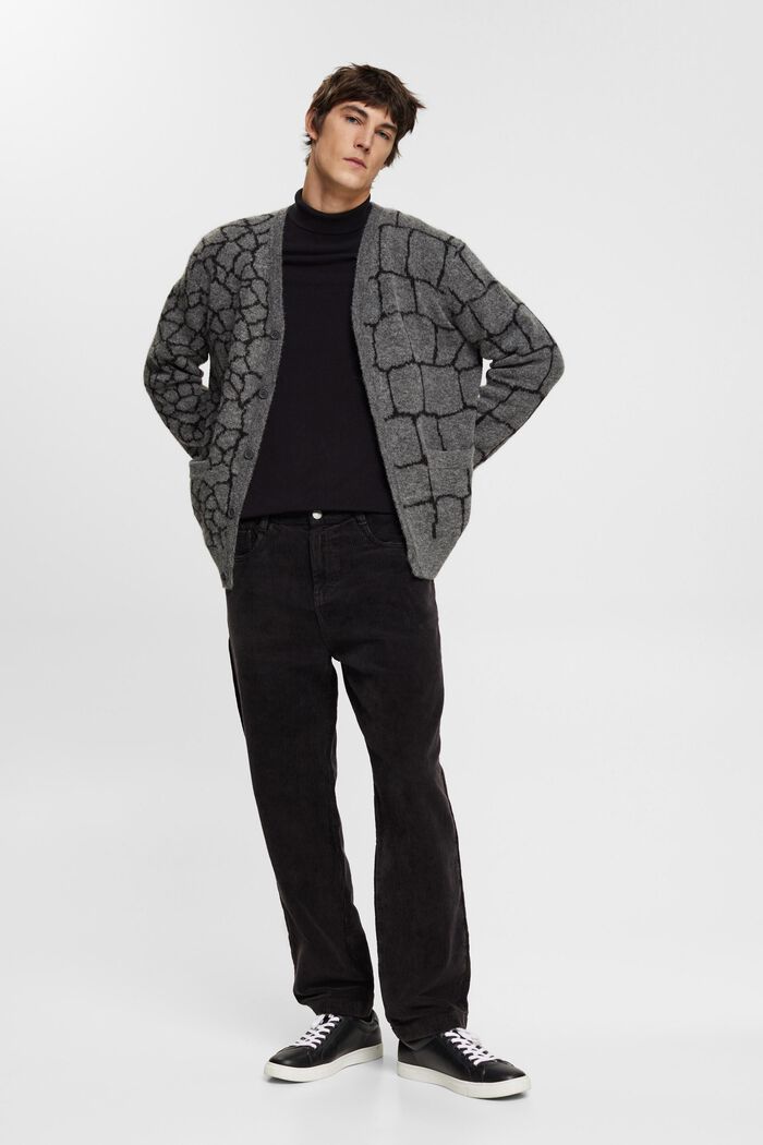 Brushed knit cardigan with pattern, DARK GREY, detail image number 4