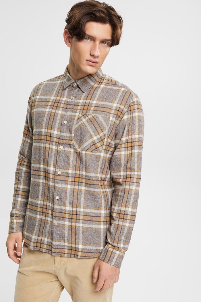 Checked flannel shirt, DARK BROWN, detail image number 0
