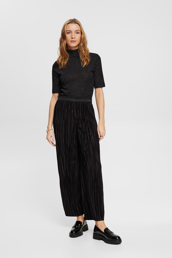 Pleated wide leg trousers, BLACK, detail image number 1