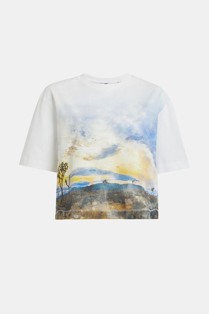 Front panel gradient landscape print cropped tee, WHITE, detail image number 4