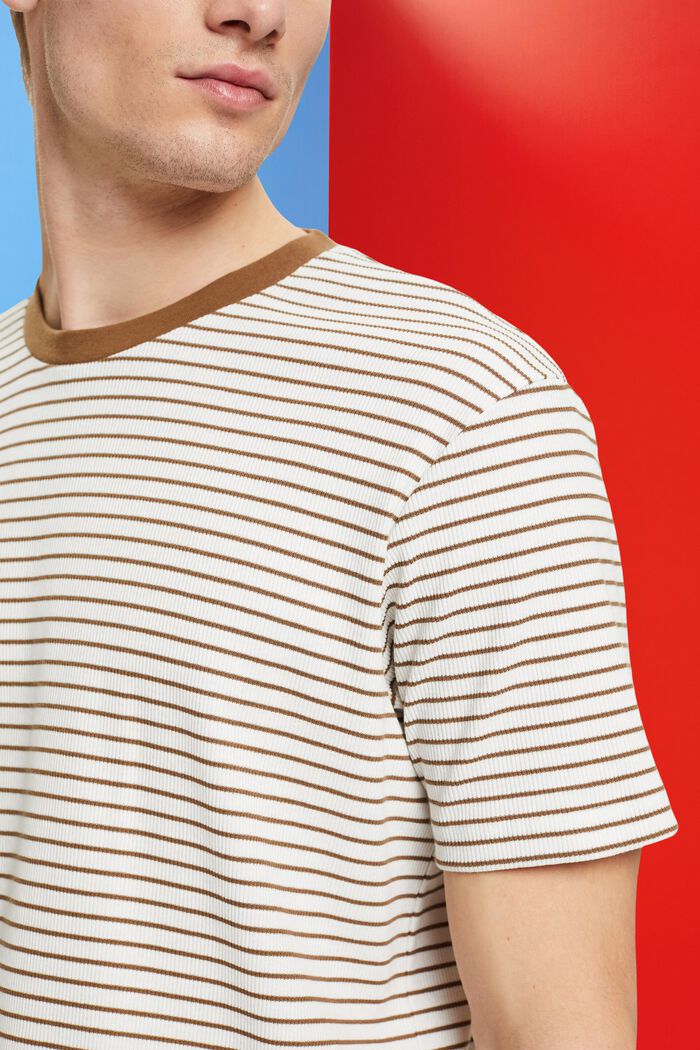 Ribbed and striped T-shirt, PALE KHAKI, detail image number 2