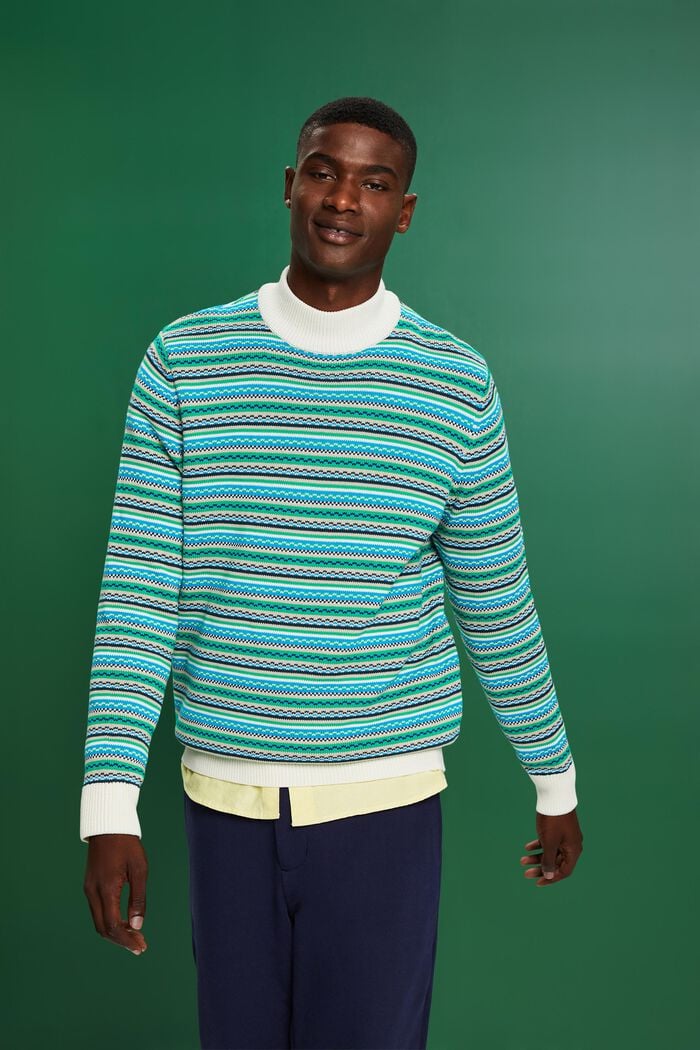 Cotton Jacquard Mock Neck Sweater, ICE, detail image number 5