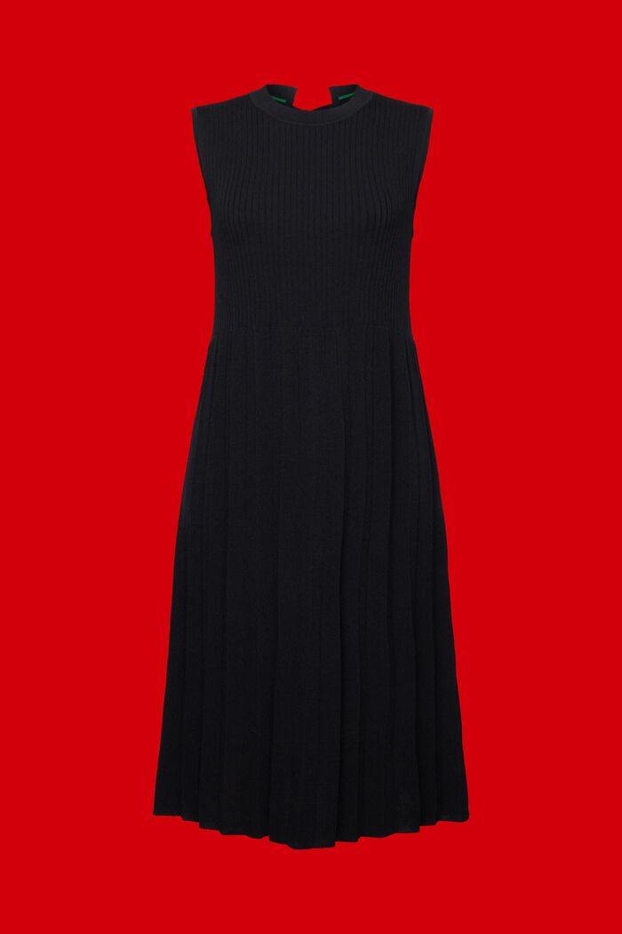 Pleated and sleeveless maxi dress with crewneck, BLACK, detail image number 7