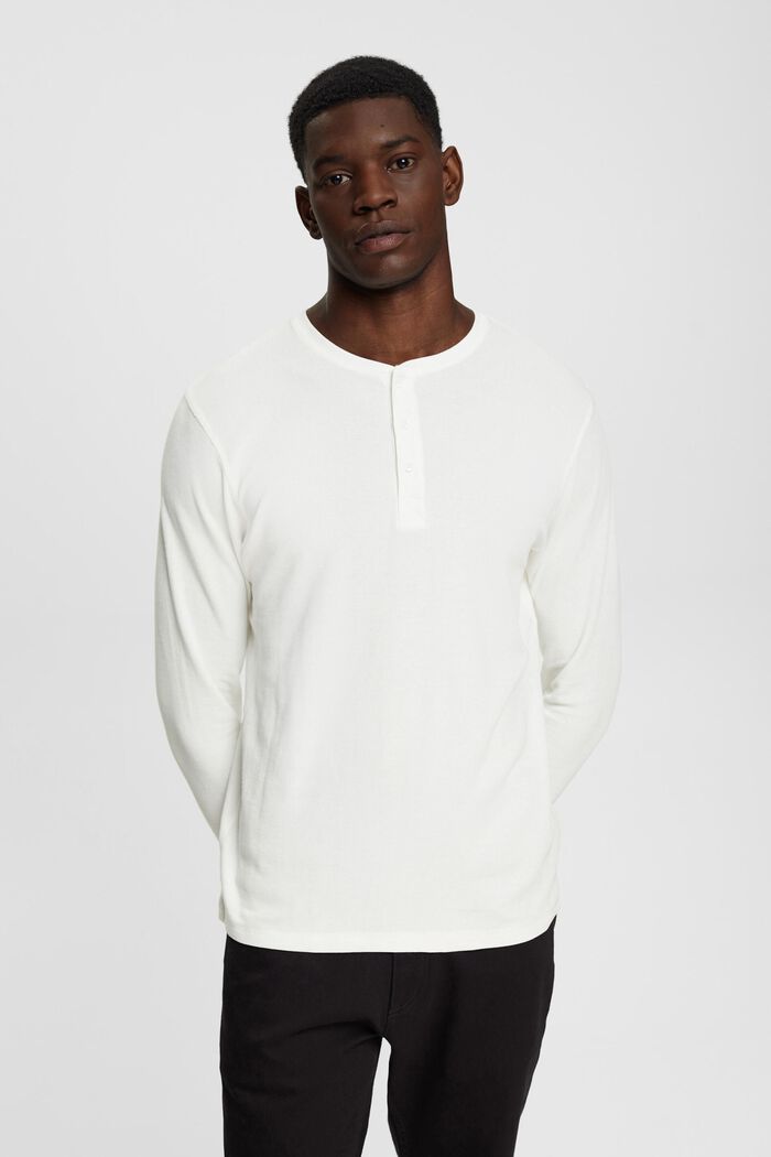 Long sleeve waffle piqué top, OFF WHITE, detail image number 0
