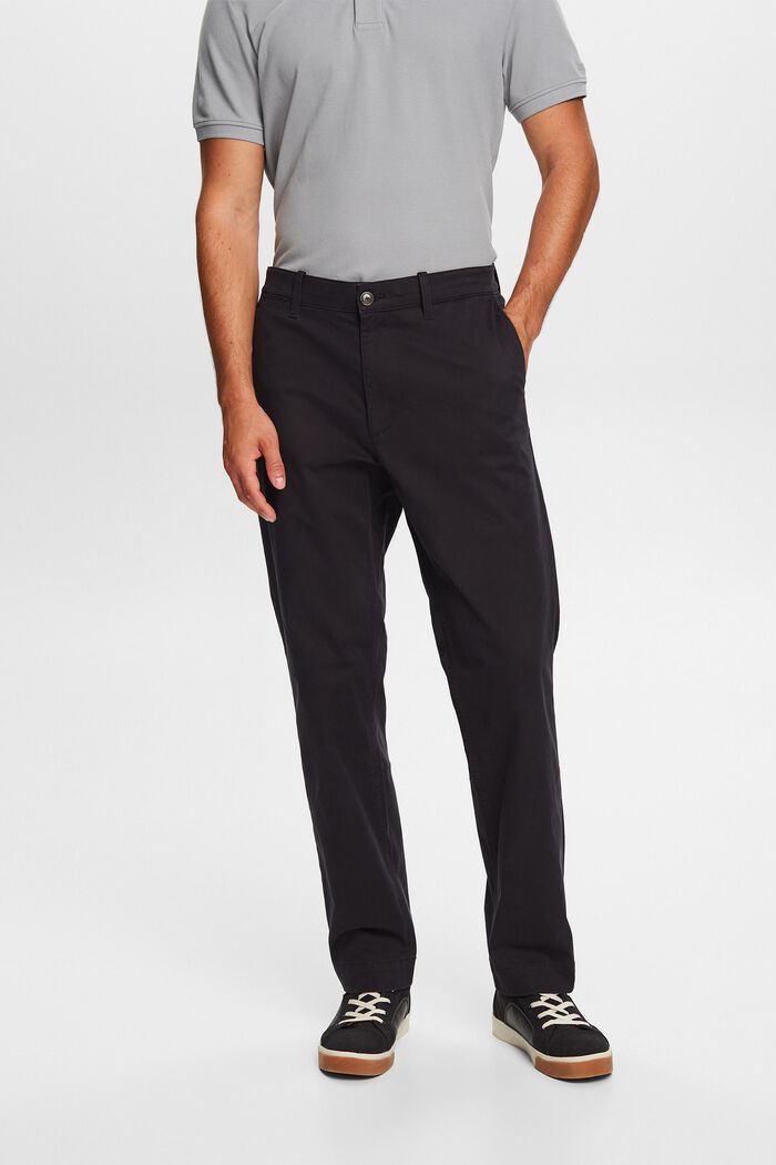 Cotton-Twill Straight Chinos, BLACK, detail image number 0