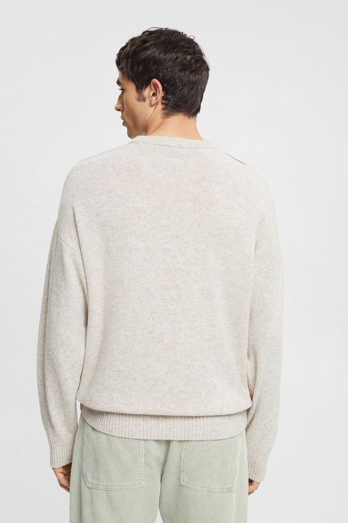 Jacquard jumper with wool blend, CREAM BEIGE, detail image number 3