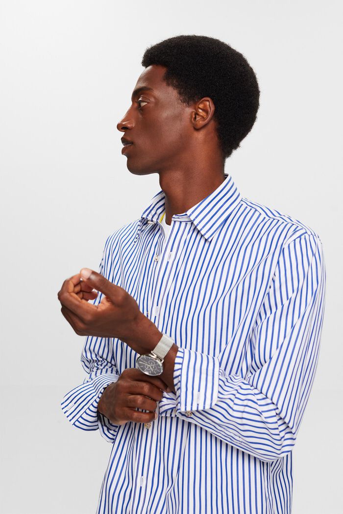 Striped Cotton-Poplin Shirt, BRIGHT BLUE, detail image number 0