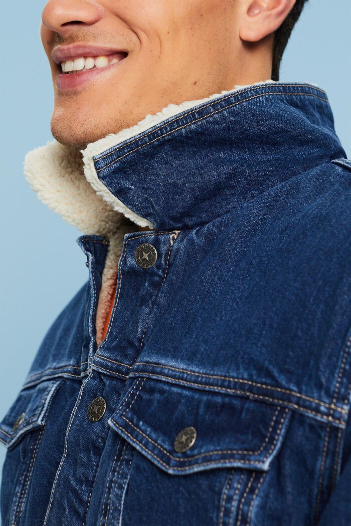 Sherpa-Trimmed Denim Jacket, BLUE MEDIUM WASH, detail image number 3