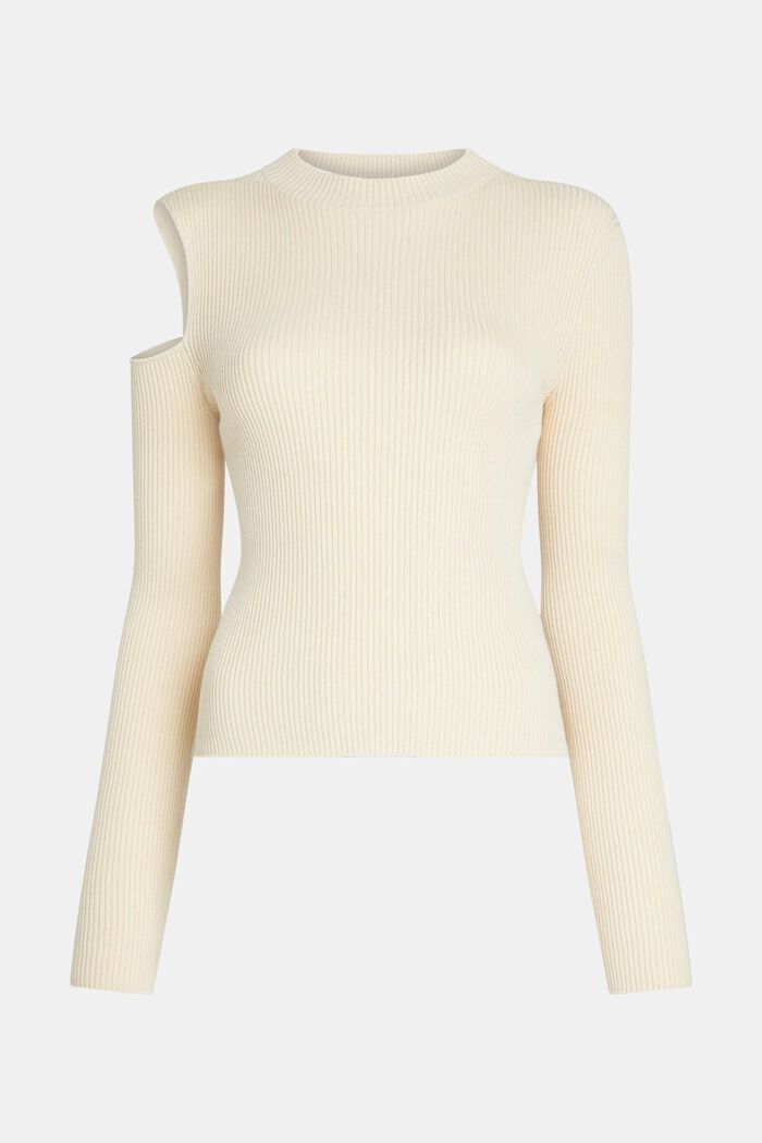Cut-out shoulder sweatshirt, CREAM BEIGE, detail image number 4