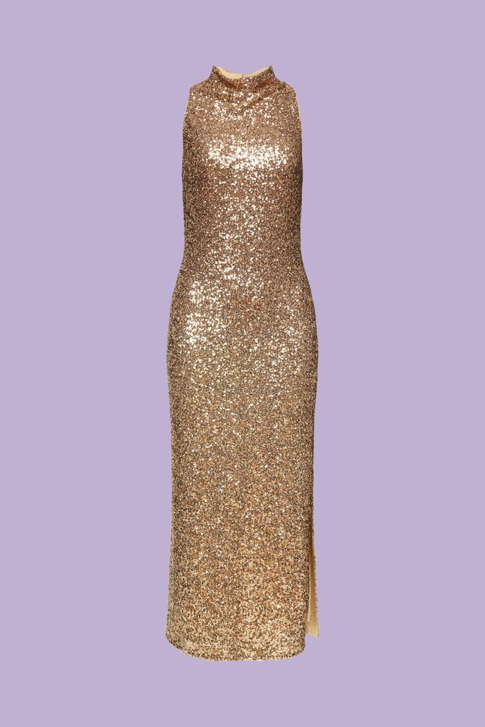 Sequined Halterneck Maxi Dress, GOLD, detail image number 7