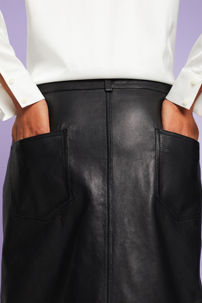 Leather Midi Pencil Skirt, BLACK, detail image number 4