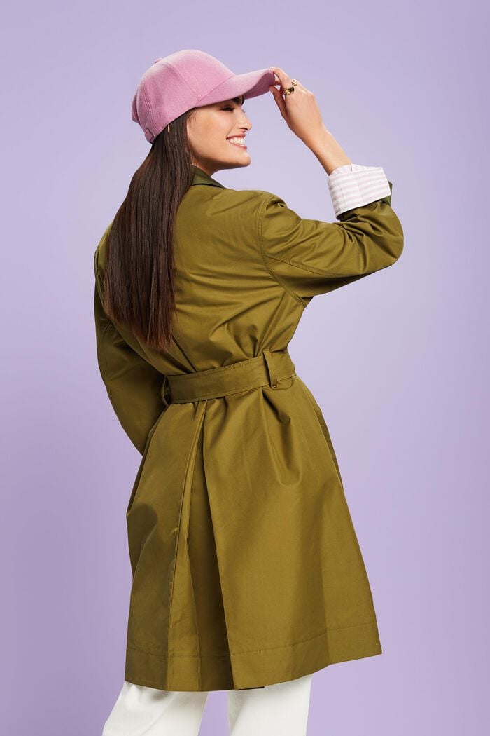 Belted Organic Cotton Trench Coat, OLIVE, detail image number 2