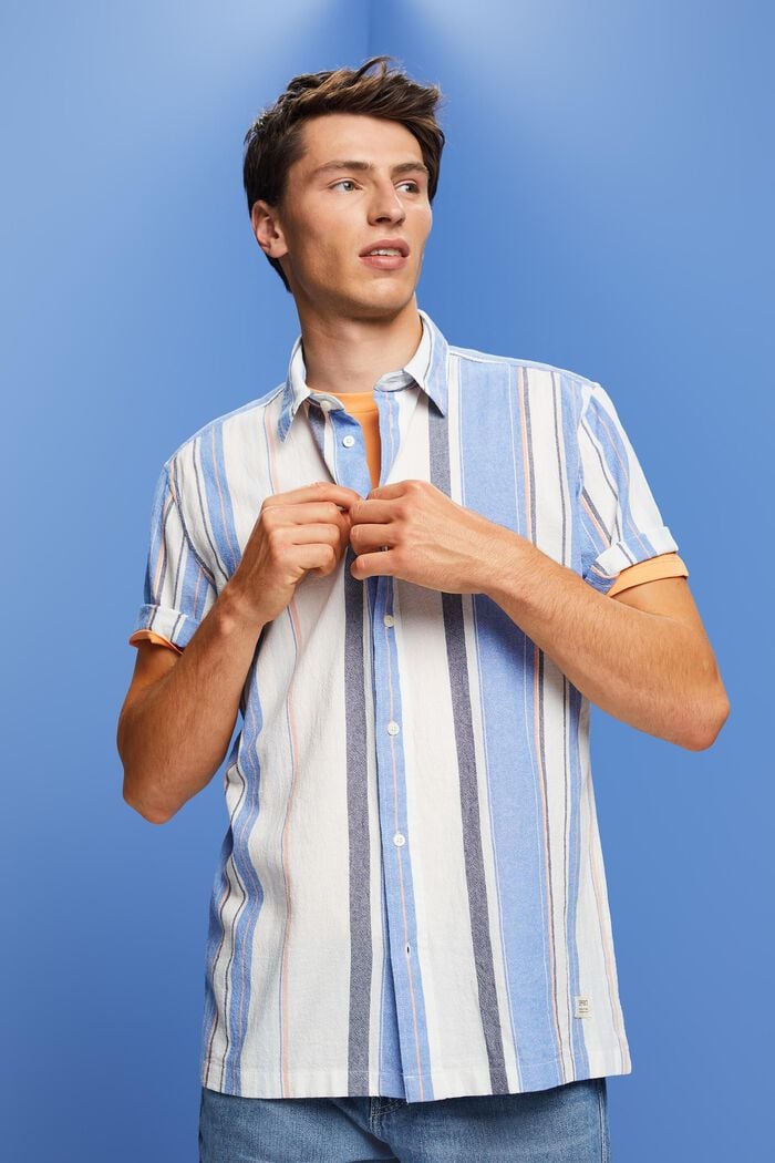 Striped short sleeve shirt, 100% cotton, BRIGHT BLUE, detail image number 0