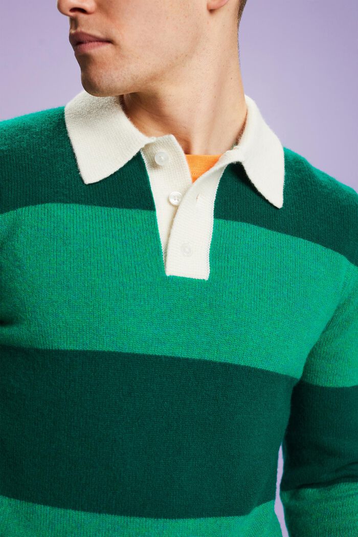 Rugby Stripe Cashmere Polo Sweater, EMERALD GREEN, detail image number 3