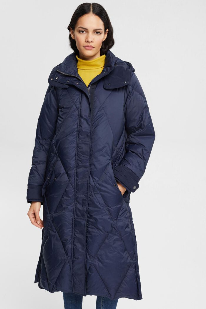 Quilted down coat with detachable hood, NAVY, detail image number 0