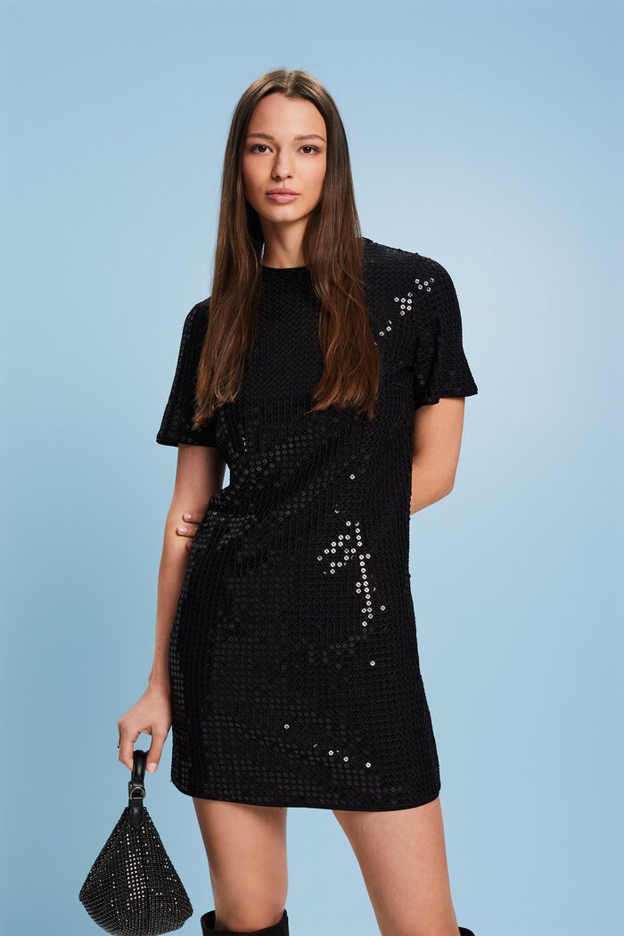 Sequin Mini Dress, BLACK, detail image number 0